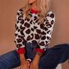 Новая женская одежда осень-зима, контрастный цвет, леопардовый жаккард, трикотажные топы с длинным рукавом для женщин