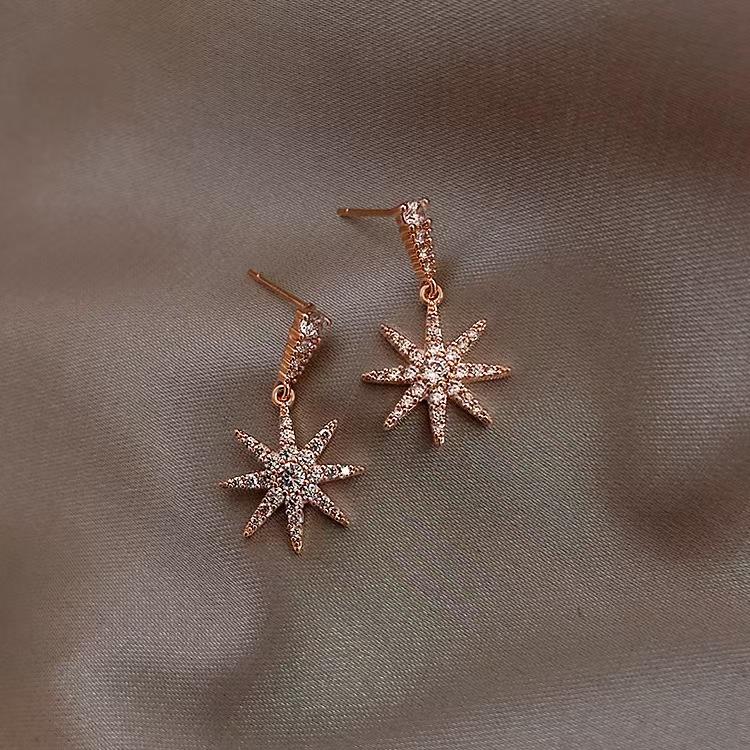 Eight-pointed Star Earrings for Women, Internet Celebrity, Popular Earrings, Korean Version, Simple Temperament, Versatile Fashion Earrings, Earrings