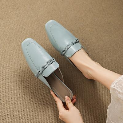 Мода 2025 Лето Женская обувь Натуральная кожа Квадратный носок Женские сандалии Однотонные Современные сандалии для женщин Низкий каблук Женские мюли