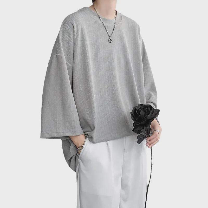 Мужская футболка Ice Silk Drape, короткий рукав, однотонный цвет, тренд лета 2023 года, размер плюс, длина три четверти.