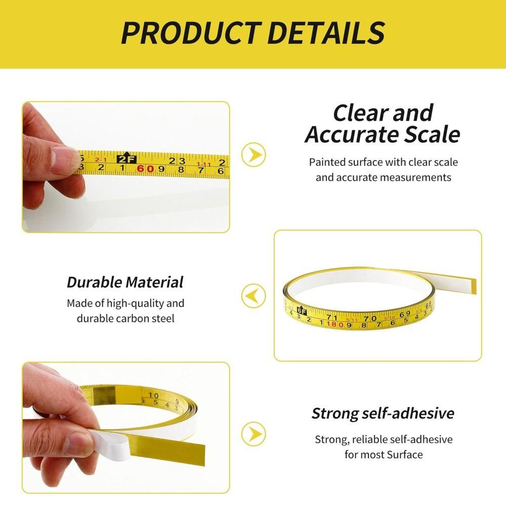 Imperial and Metric Scales Metal Tape Measure Self-Adhesive Left-Right Reading Ruler Woodworking