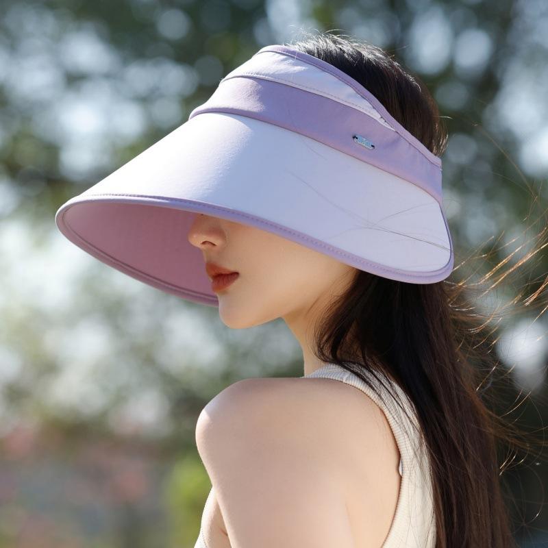 Fashion Color Matching Outdoor Travel Sunscreen Hat Women'S Travel Uv Protection Empty Top Hat Outdoor Big Brim Sun Hat