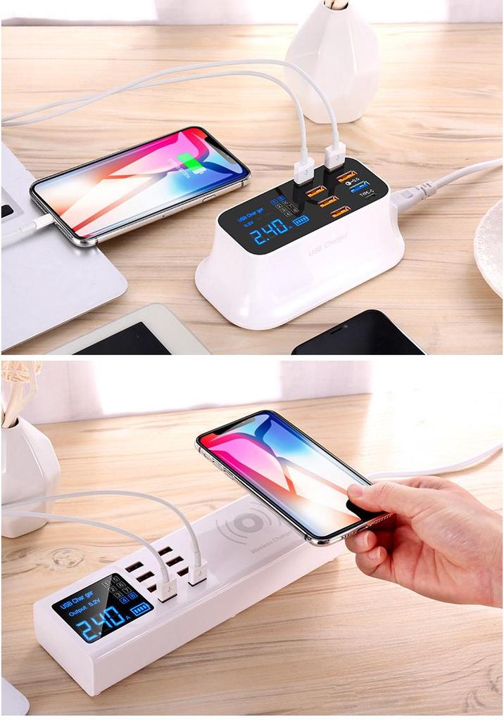Многопортовое USB-зарядное устройство с быстрой зарядкой PD, цифровым дисплеем, 8 портами и несколькими интерфейсами