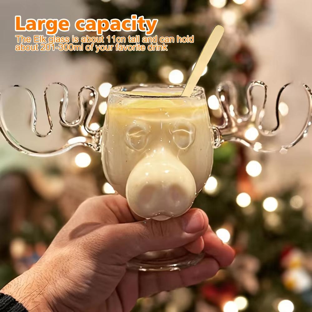 150-201ML Glass Cup for Tiki Creative Elk Cute Reindeer Mug Wine Beer Water Juice Milk Glasses Drinkware Shot Cups New Year Gift