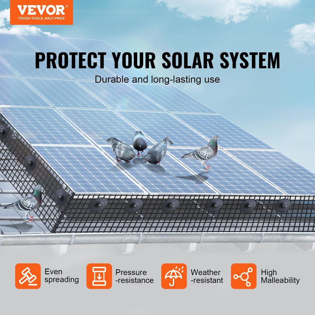 20 x 3048 cm Solar Panel Bird Guard, Critter Guard Roll Kit with 100pcs Aluminum Alloy Fasteners, Solar Panel Guard with Rust-proof PVC Coating, 12.7
