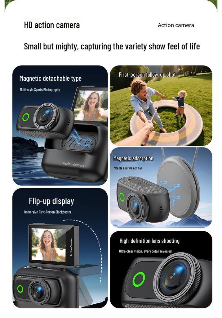 Detachable Magnetic Thumb Sport Camera with WiFi, Outdoor Cycling, Anti-Shake Digital Recorder