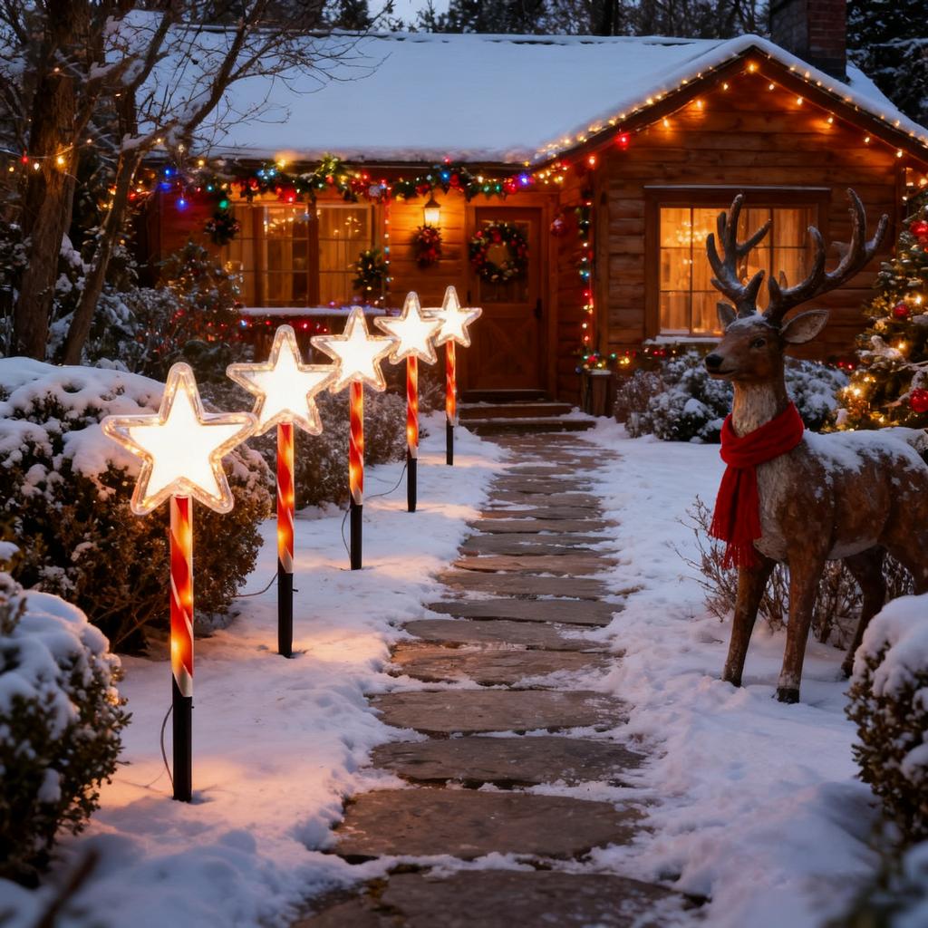Рождественские садовые светильники на солнечной батарее, Набор из 5 или 8 рождественских огней, Колышки для рождественских украшений, Светодиодные светильники для декора двора, травы, патио, дорожки