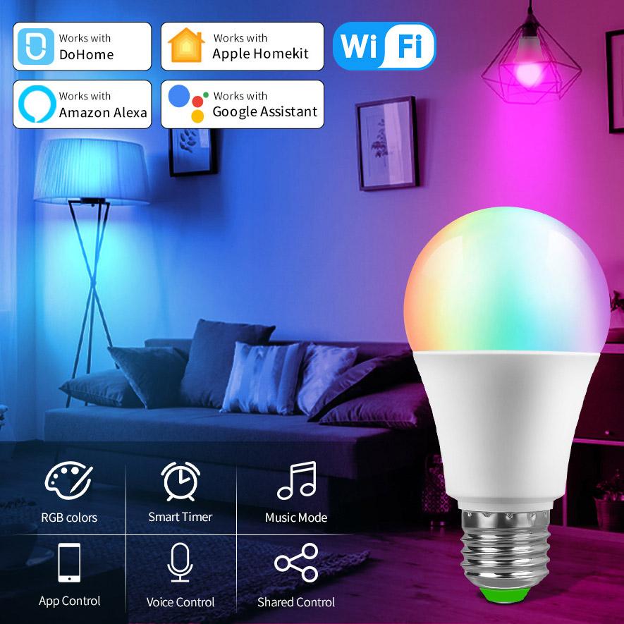 Smart Wifi Bulb Alexa E27 Led Bulb For Apple Android Dohome Siri Voice Control Google Home Timer Function RGBCW