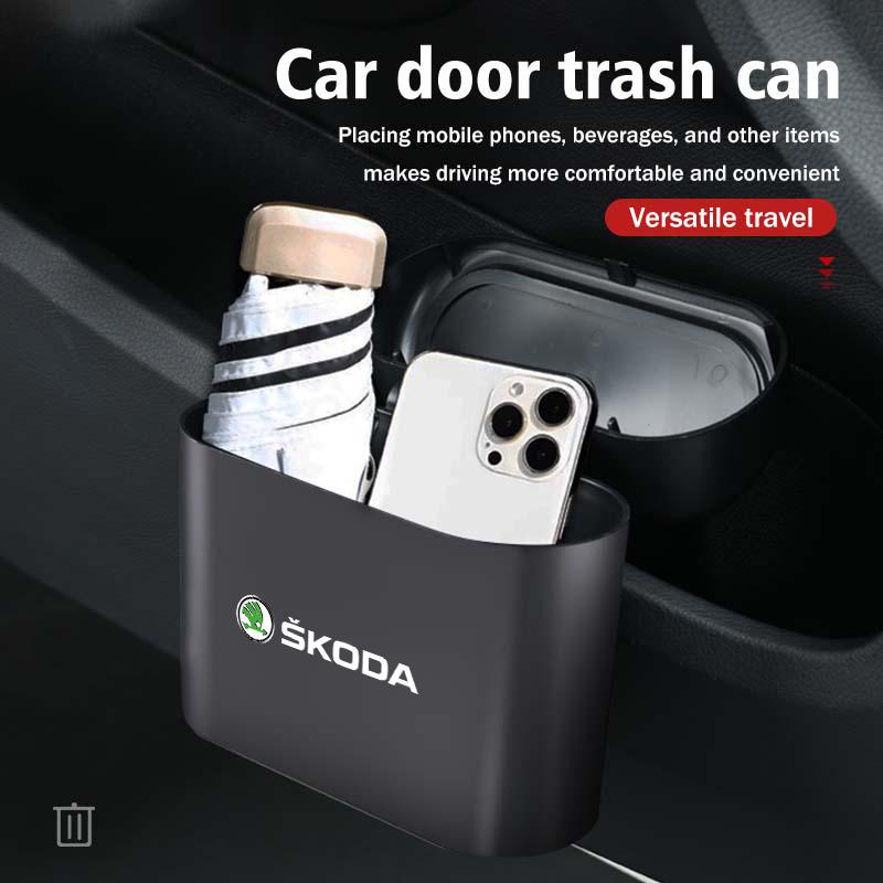 BATX9 Car Trash Bin Hanging Garbage Dust Case Storage Box Trash Can For Skoda octavia a5 a4 mk1 2 fabia superb rapid mk3 yeti 2006