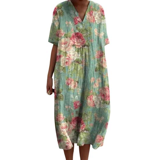 Женское платье с цветочным принтом, платье с коротким рукавом и v-образным вырезом, летнее повседневное платье трапециевидной формы, пуловеры в богемном стиле, платье для вечеринки, повседневная одежда, отпуск