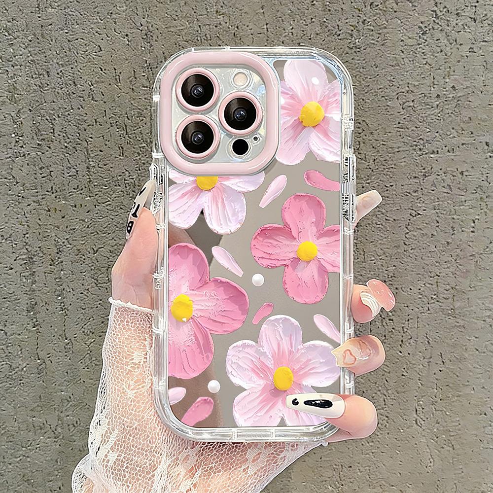 Романтичный чехол-зеркало с цветами персика для iPhone 17 Air 16 Pro Max 17 15 14 13 12 11 7 8 Plus XR XS Защитная задняя крышка