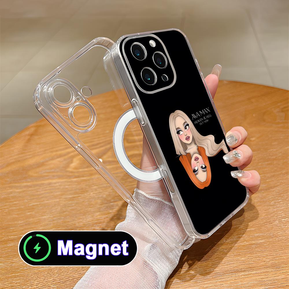 Модный прозрачный чехол для мобильного телефона Ava Max из ТПУ с Magsafe для iPhone 17 16 15 14 13 12 11 Air Pro Max Plus Mini Цветная крышка