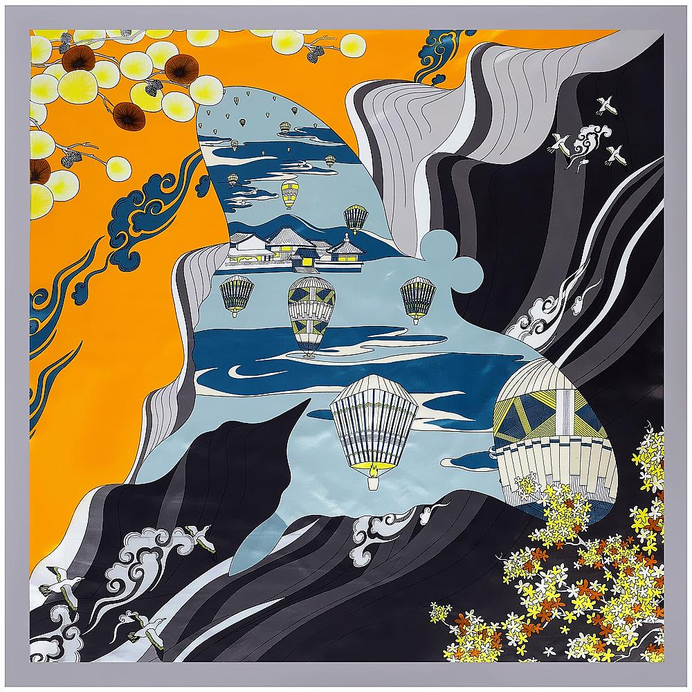 Luxury Four Leaf Clover Flower Headband Hijab Bandana Women Satin Silk Scarf Shawl Foulards Femme Square Scarves Wraps 90*90CM