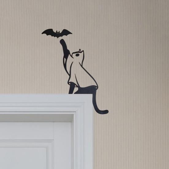 Halloween Door Topper Metal Cat Skull Witch Castle Halloween Door Wall Corner Decor Frame Sign Holiday Home Decoration