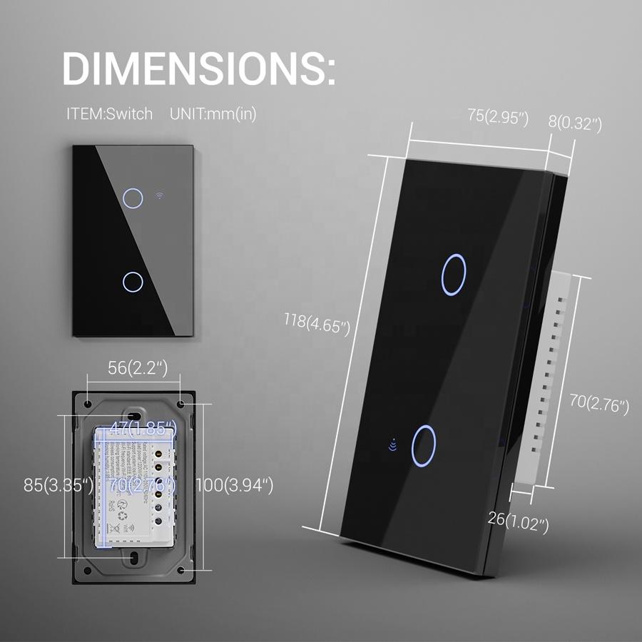 Flush Mounted Double Smart Home Light Switch Black White Tempered Glass Wifi 2.4GHz Wall Switch Neutral Wire or Capacitor