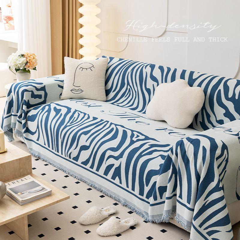 Modern Chenille Zebra Pattern Sofa Towel Furniture Cover 4 Seater Sofa Throw Blanket Couch Armchair Slipcover All-season