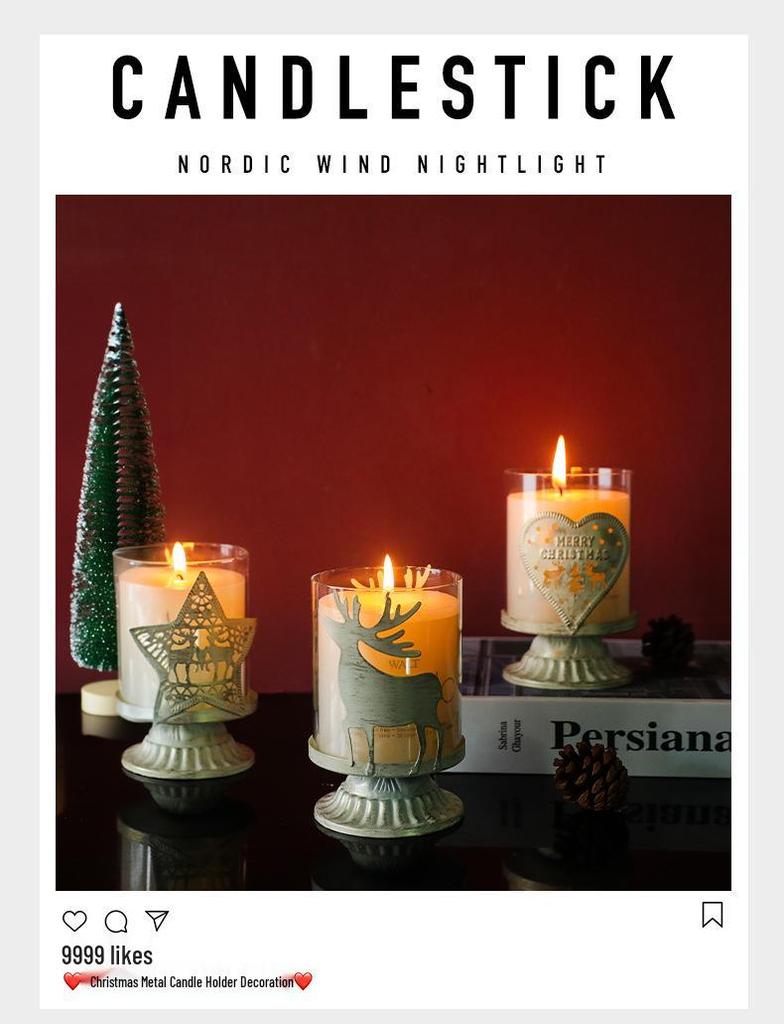 Retro Country Reindeer Christmas Tree Glass Candlestick Ornament