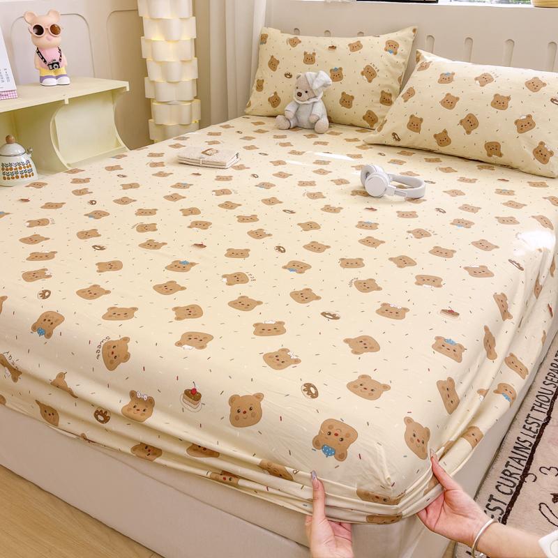 1pc Washed Cotton Bed Sheets with Elastic Single/Queen/King Cartoon Style Fitted Bed Sheet Sabanas Matrimoniales Sheets for Bed