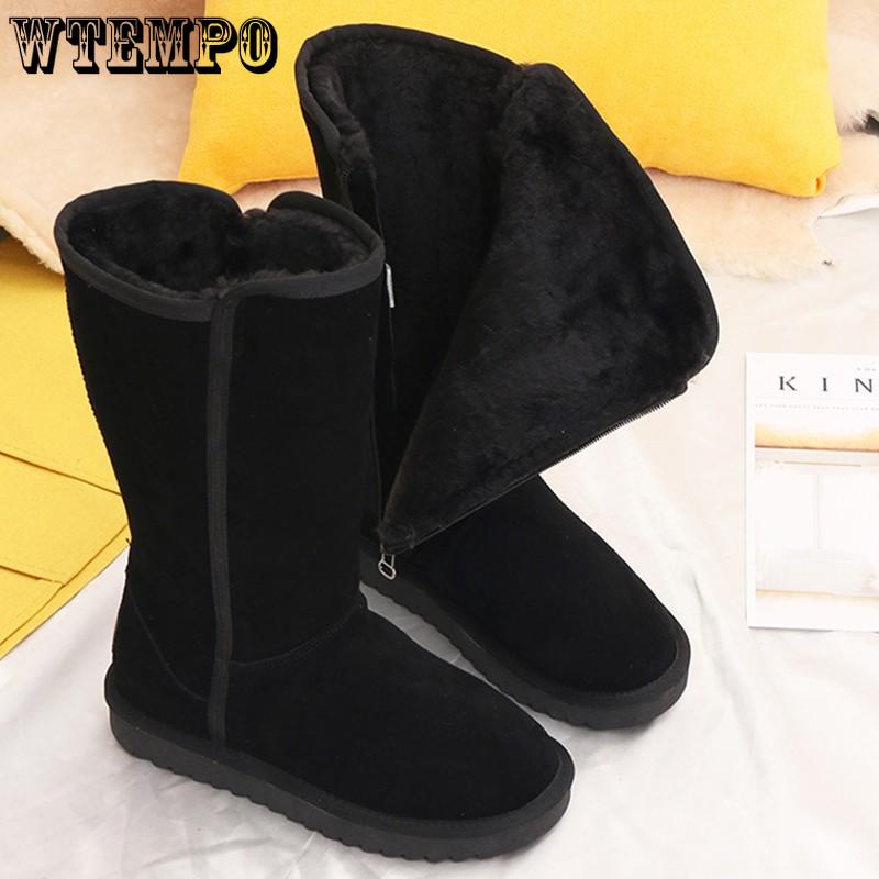 Женские замшевые теплые зимние сапоги, зимние повседневные плюшевые пушистые противохолодные ботинки на молнии, высокие сапоги на платформе больших размеров