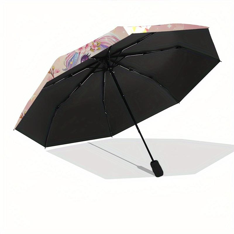 Unicorn Fantasy Automatic Folding Umbrella  8 Ribs, Durable Iron Frame, Bright Color Pattern Compact Travel Umbrella, Suitable for Outdoor,