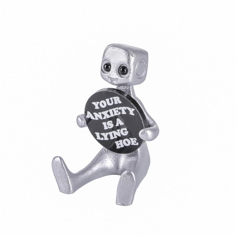 Cute Tiny Robot Figure with Slogan - Your Anxiety Is A Lying H*e Robot, Inspirational Cute Fun Office Desk Home Room Decorations