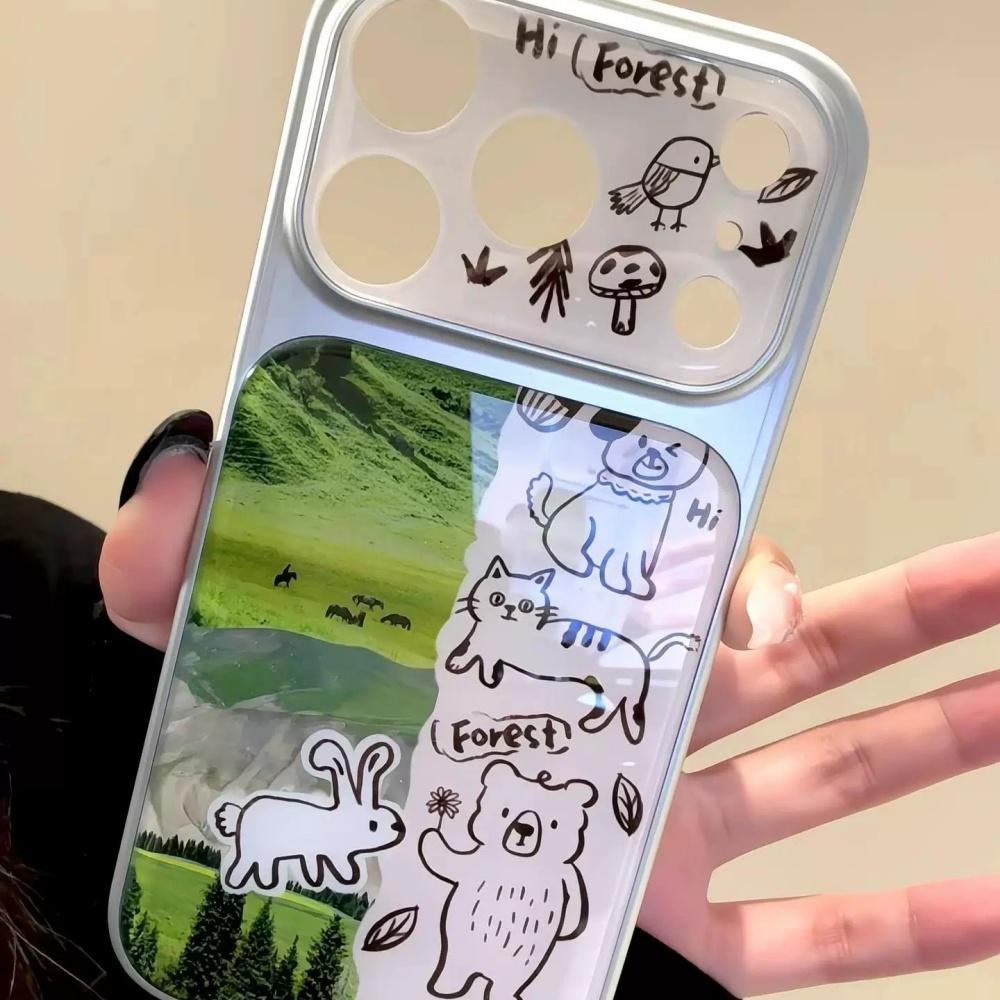 Милый мультяшный рисунок Трава Линия Животные Чехол для iPhone 17 Pro Max 16 Pro Новый корейский стиль Противоударный чехол для телефона