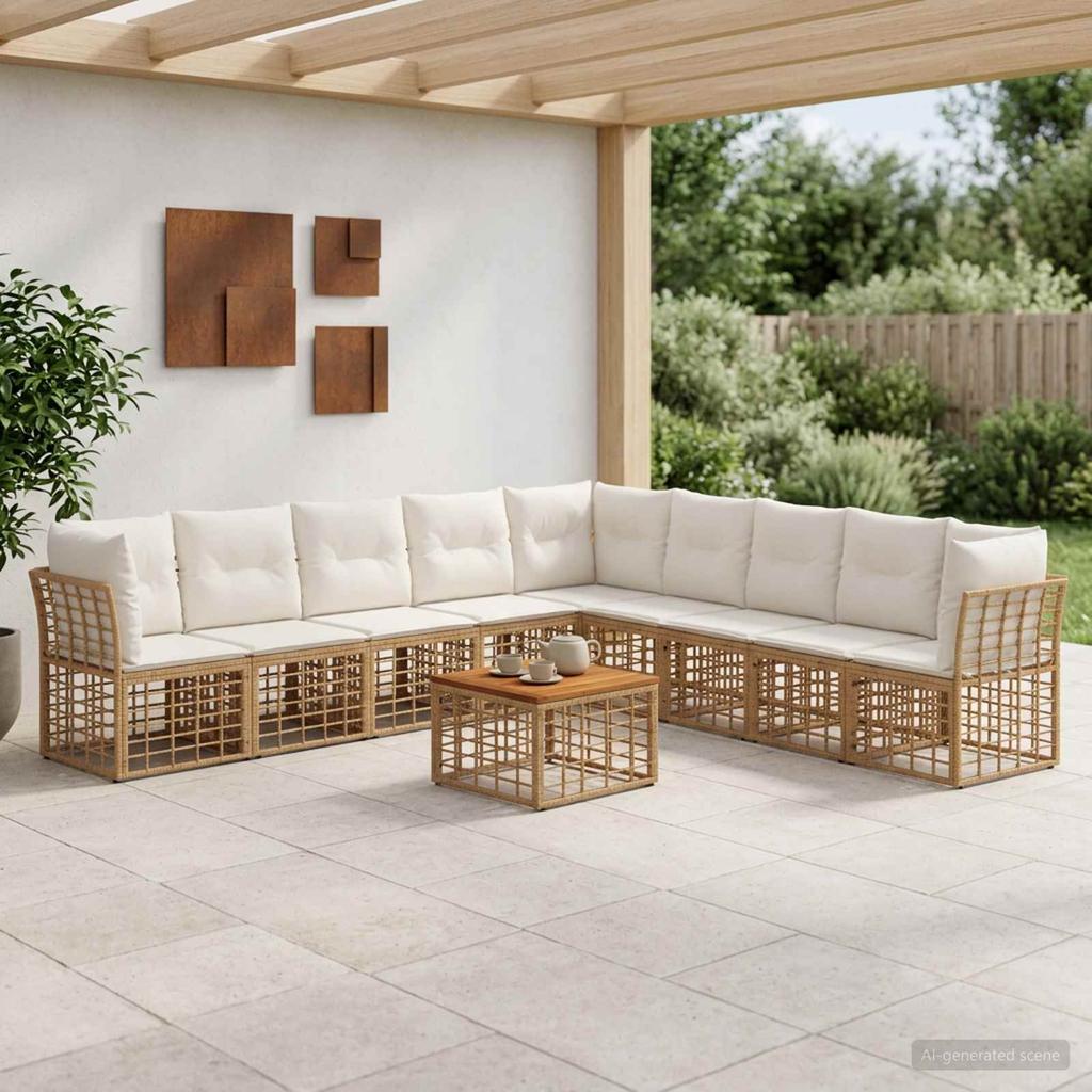 Outdoor Sofa Set 10 pcs Natural and Cream White Polyester