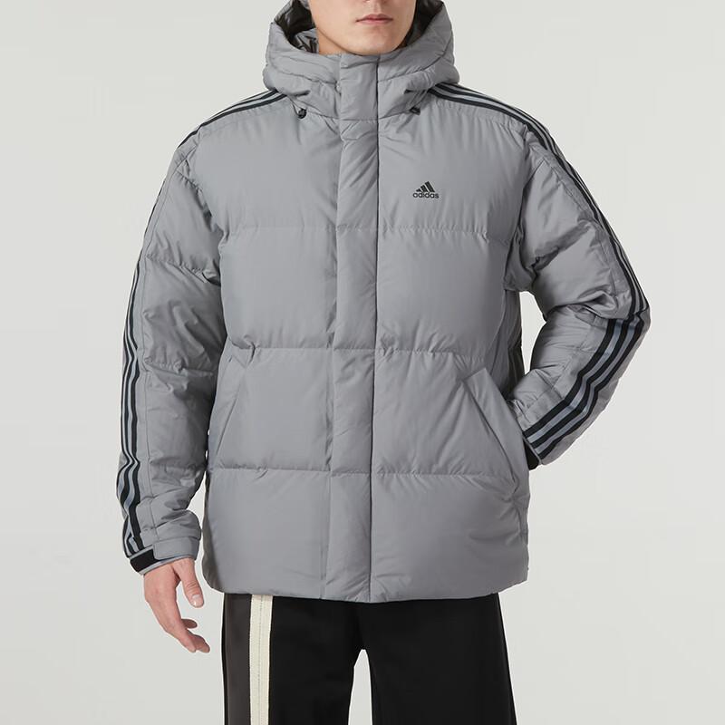 Adidas 600 Puffy Side Stripe Открытый пуховик с капюшоном Мужская верхняя одежда Серый IT8733
