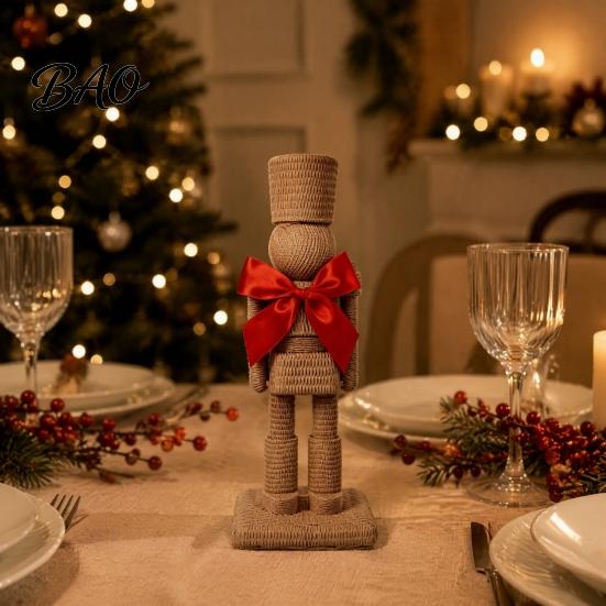 Artistic Home Decorations Resin Christmas Nutcracker Ornament with Red Bow Decor, Decorative Window Sill Ornaments Figurine for Living Room