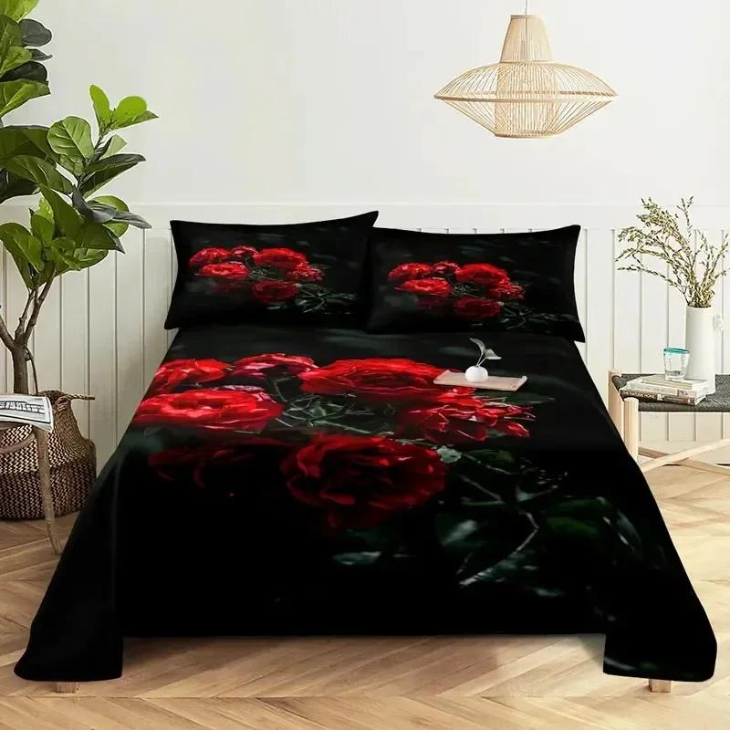 Red Rose Floral Microfiber Flower Bedding Set Single Twin Double Queen King Cal King Size Bed Linen Set