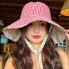 Sun Protection Drawstring Sun Hat Lace Up Plaid Hiking Cap Fashion Heart Printed Bucket Hat Summer