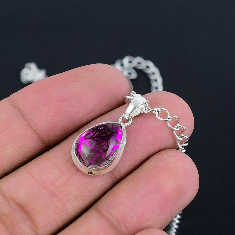 Кулон с розовым рутилом ручной работы, тонко отполированный, кулон из стерлингового серебра 925 пробы с современным дизайном, подарок на свадьбу, для невесты, на День благодарения