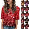 Рубашки для женщин модные с круглым вырезом на пуговицах футболки с принтом блузка с рукавом до локтя топы для женщин