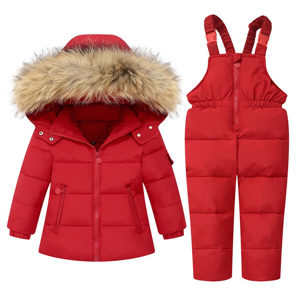 1-6 Years Kids Girls Boys Snow Wear Winter Hooded Puffer Jacket Outerwear and Bib Pants Two Piece Snowsuit Outfits
