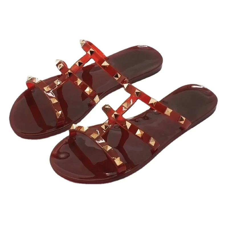 Тапочки Rivet женские летние туфли на открытом воздухе новые туфли Rivet Crystal Shoes Jelly Shoes женские сандалии тапочки на плоской подошве Chanclas Mujer