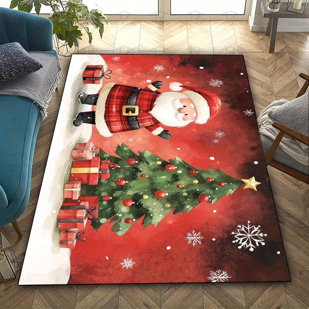 Christmas Poinsettia Floral Area Rug Vintage Pinecone Candle Large Carpet for Dining Room Lounge Couch Bedside Rug