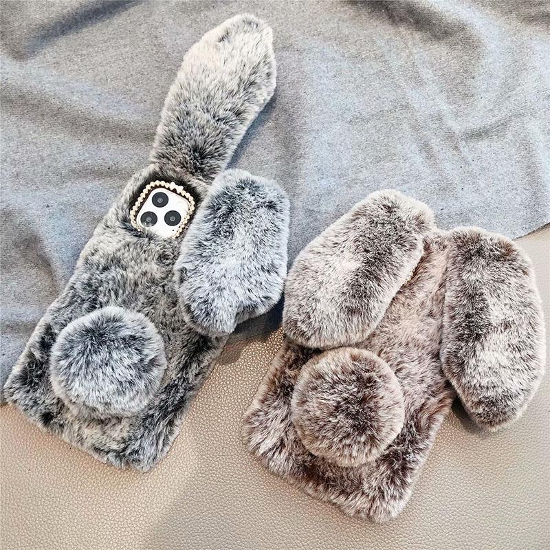 Rabbit Bunny Warm Furry TPU Case for iPhone 15 14 13 12 11 Pro Max 8 7+ SE2 X XR XSMAX Samsung S23 S22 S21 S20 Plus Note20Ultra S21FE A12 A13 A53 A52