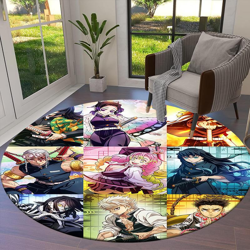 Demon Slayer Round Area Rug Carpet Rug For Living Room Bedroom Sofa Playroom Decor Nonslip Floor Mat