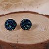 Post Stud Earrings Copper Druzy/ Drusy Round Royal Blue AB Color 16mmx 14mm 1 Pair