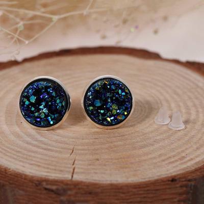 Серьги-пусеты Медь Друзы/Друсы круглые, королевский синий цвет AB, 16 мм x 14 мм, 1 пара