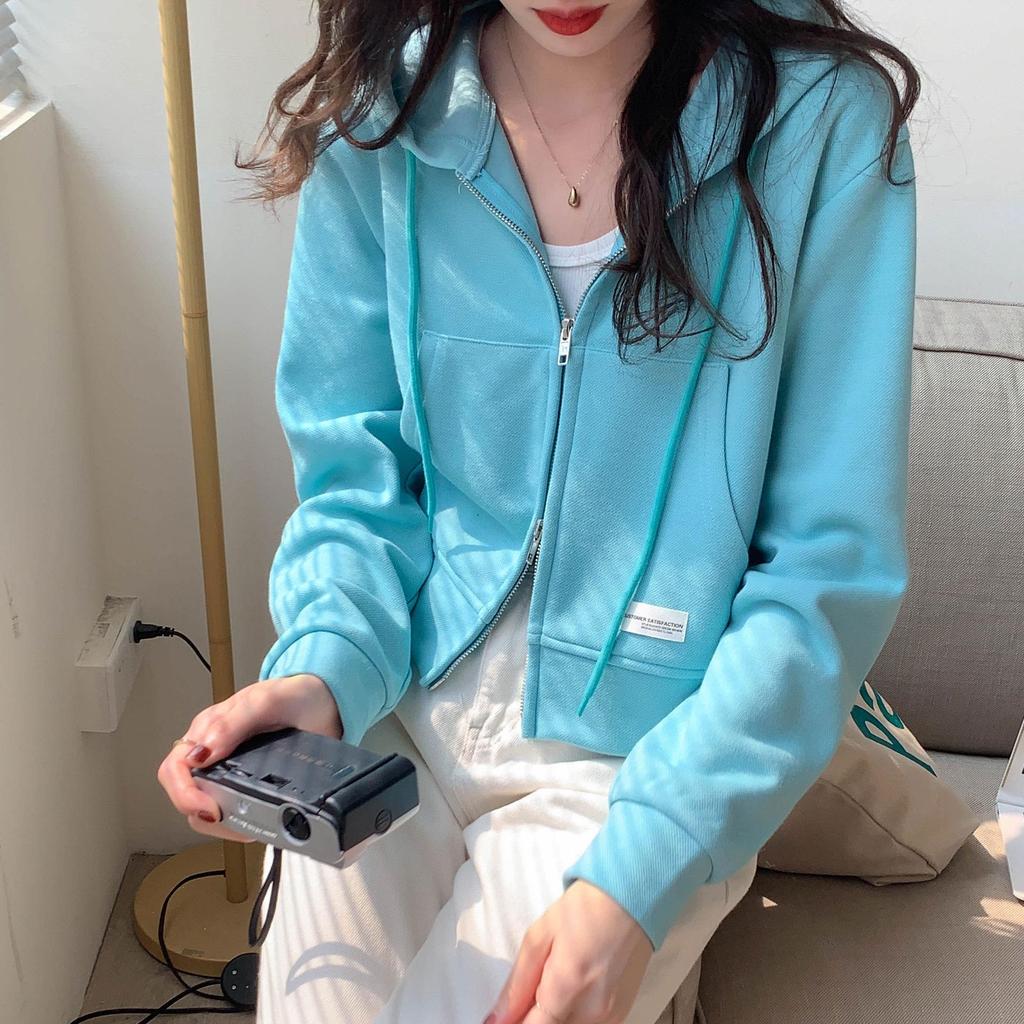 Женская розовая короткая толстовка с капюшоном на молнии - повседневный нишевый дизайн весна/лето