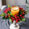 Christmas Candle Wreath Artificial Red Berries Pinecone Garland Festive Table Centerpiece Decoration for Christmas Party Home