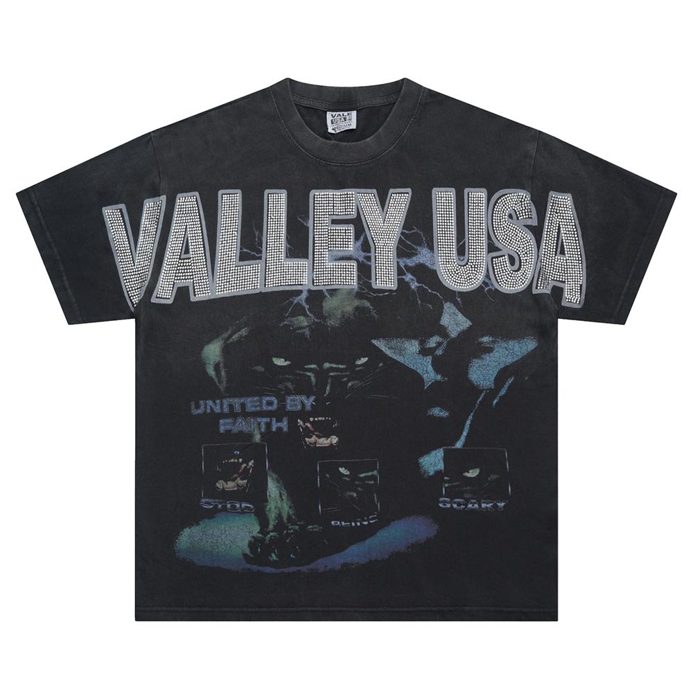 V520 VALE FOREVER FAITH BLING TEE Летняя уличная трендовая футболка с горячим тиснением Высококачественная трендовая футболка с коротким рукавом