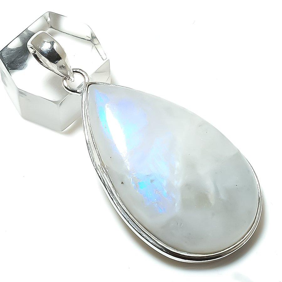Rainbow Moonstone Gemstone 925 Sterling Silver Jewelry Pendant 2.32" O7P58