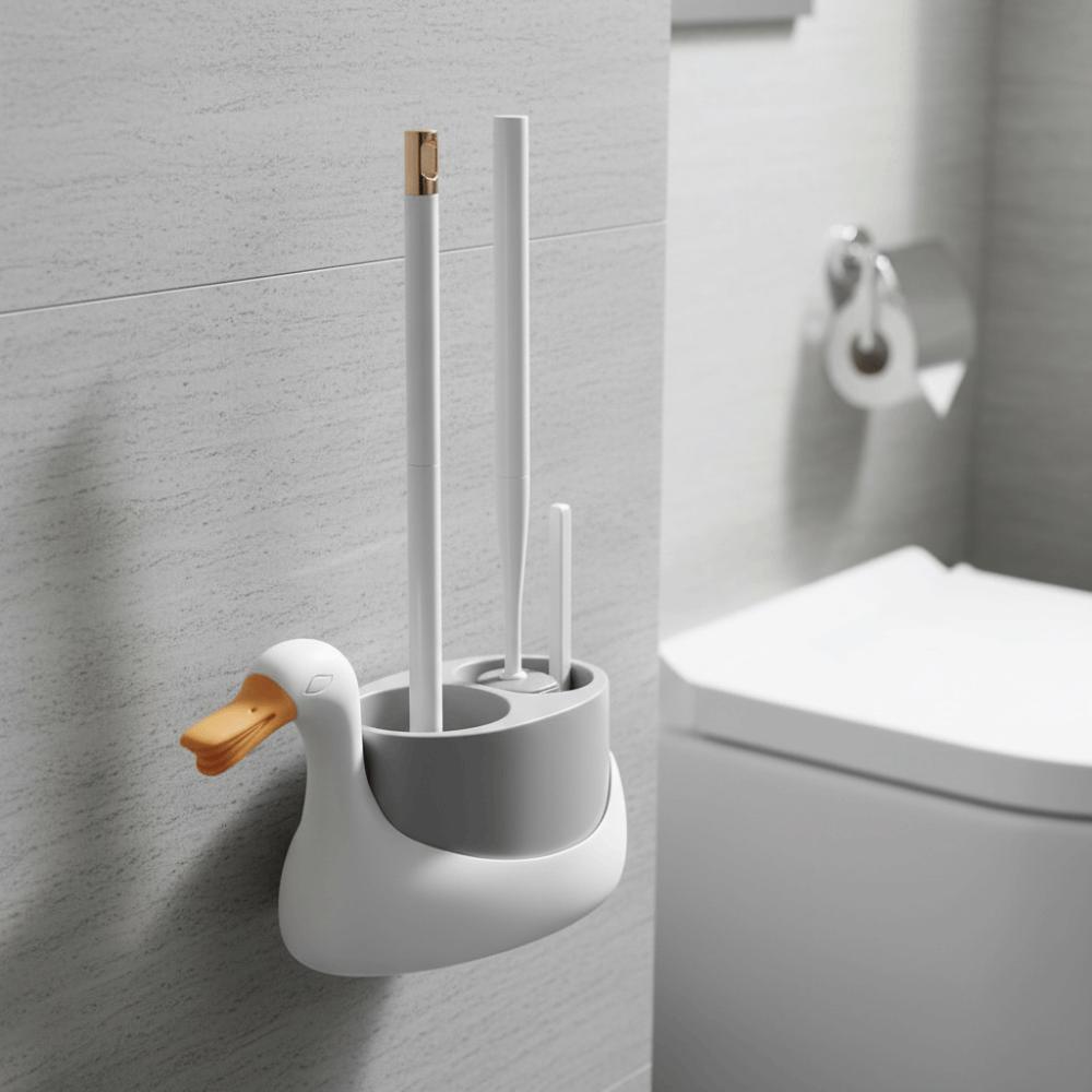 Soft Rubber Brush Head Wall-Mounted Toilet Brush Toilet Brush Set Bathroom Cleaning