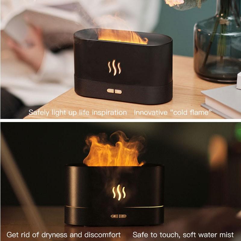 180ml USB Essential Oil Diffuser Simulation Flame Ultrasonic Humidifier Cool Mist Maker Fogger Led Essential Oil Flame Lamp Night Light