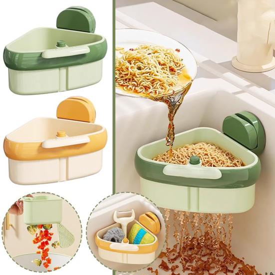 2Pcs Sink Strainer Baskets Large Capacity Automatic Dumping Simple Installation Suction Cup Sink Corner Racks for Kitchen
