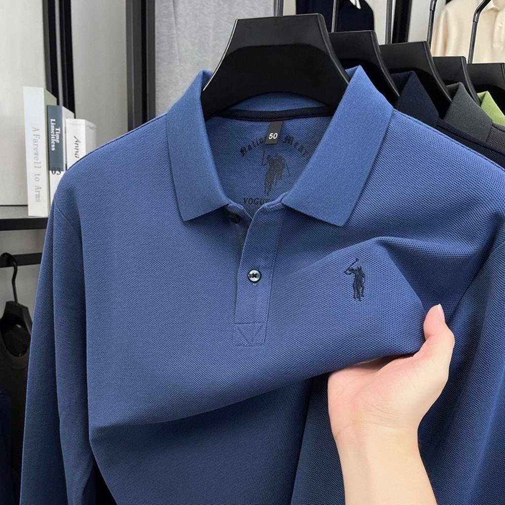 TrendHub 100% Pure Cotton Men's Long Sleeved Polo Shirt Embroidery Classic Paul Casual T-shirt