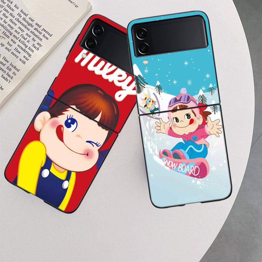 F-Fujiya M-Milky P-Peko C-chan Мультяшный Чехол для Телефона для Samsung Z Flip 7 6 5G Galaxy Z Flip 5 4 3 Черный Жесткий Чехол Роскошный ПК