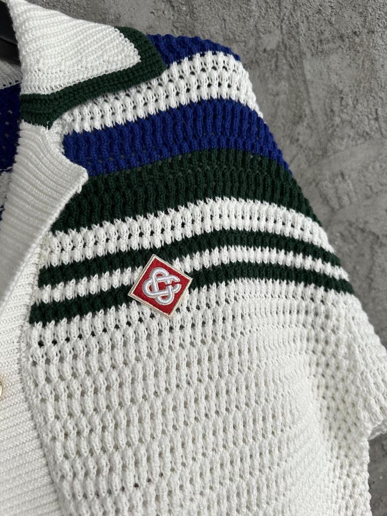 В наличии СВЕТЛО-СИНИЙ полосатый кардиган-свитер ручной вязки из чистого хлопка CASABLANCA